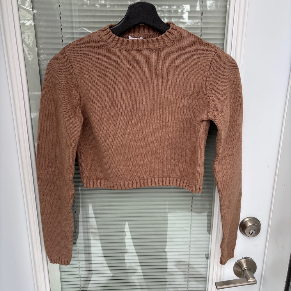GARAGE XS Cropped Cardigan Sweater Top in Burnt Sienna / Brown